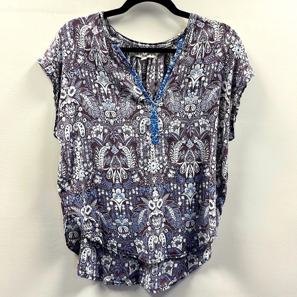 Xirena Trista Popover Cotton Top Floral Print Easy Fit Boho Size XS